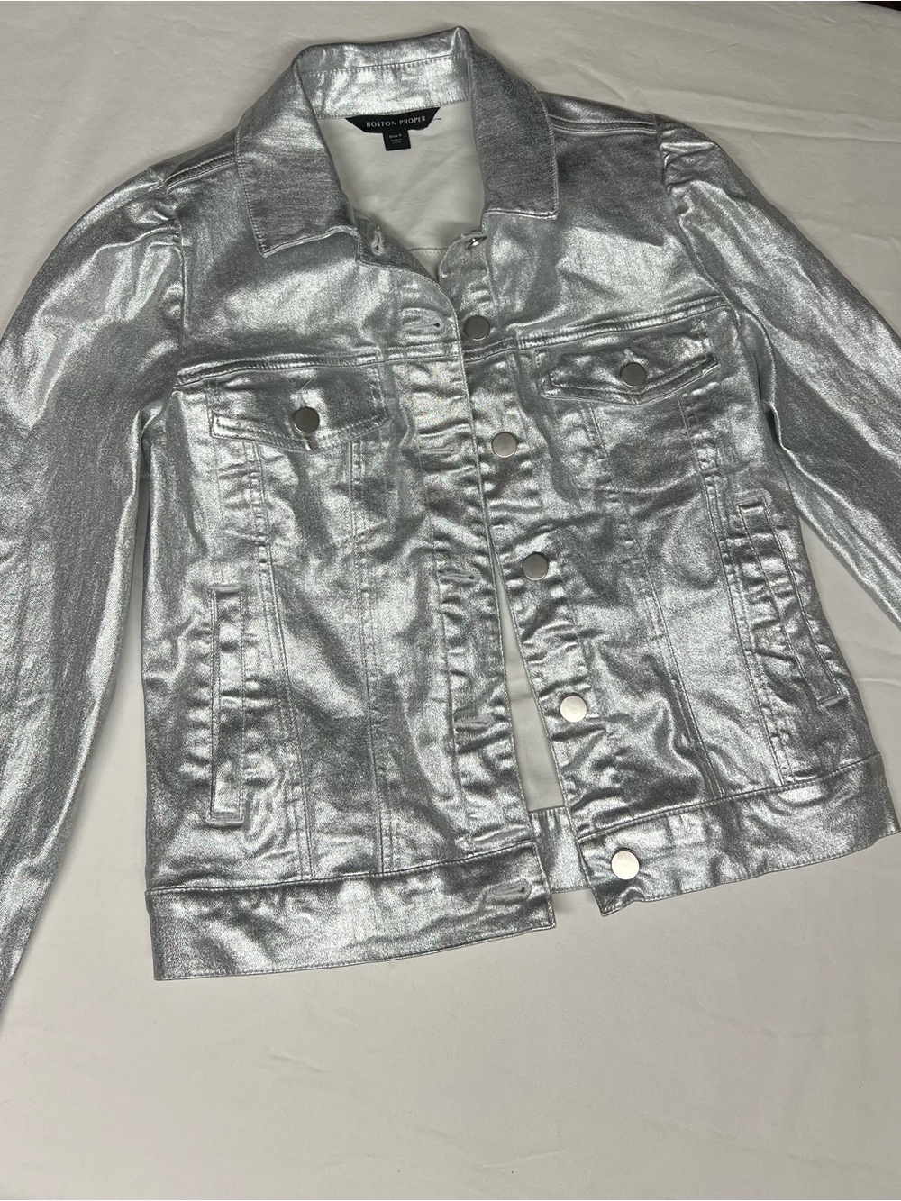 Boston Proper Silver Metallic Jean Jacket
